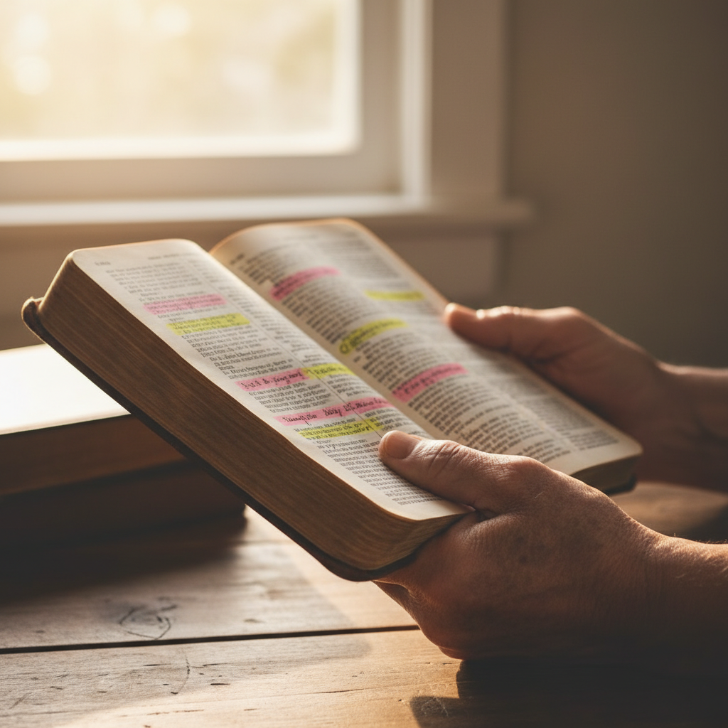 Hands resting on an open Bible