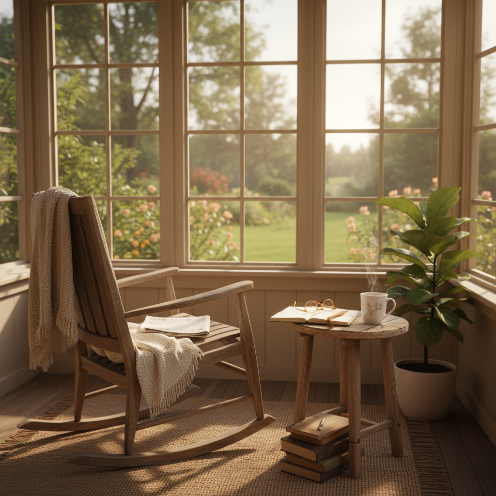 Peaceful porch scene with morning light